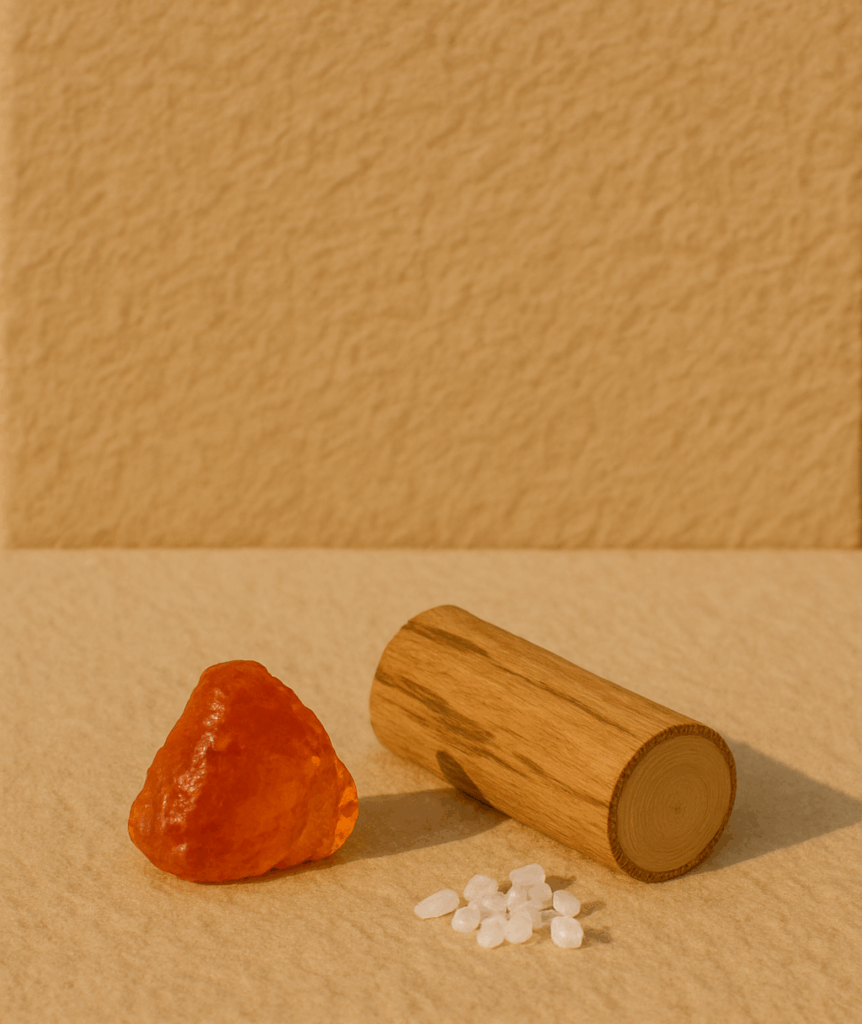 organic ingredients of luxury fragrance. Base notes of Amber, Sandalwood, and White Musk.